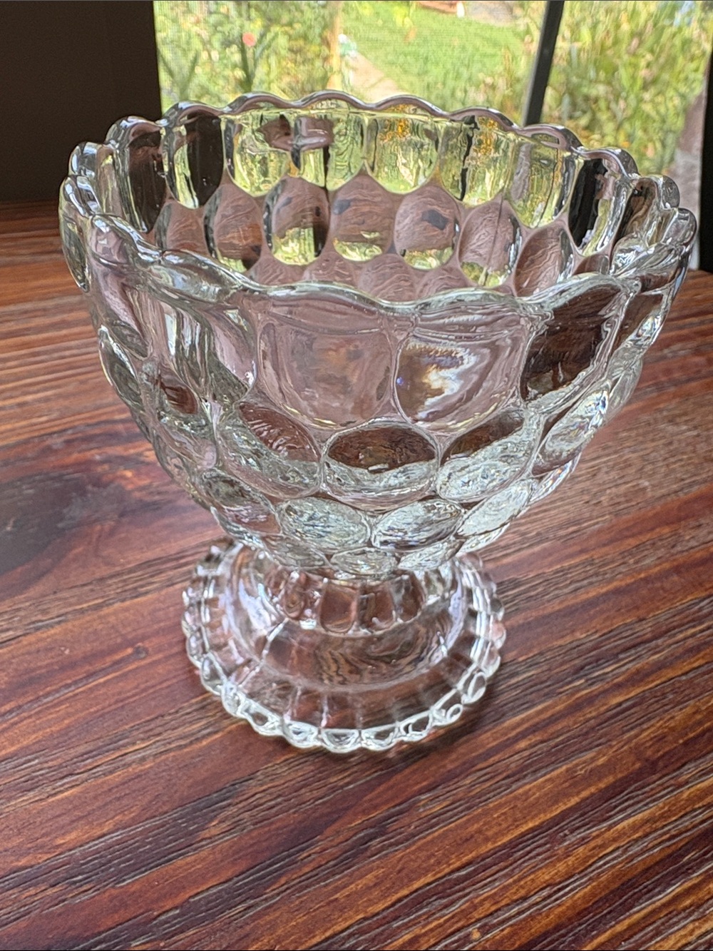 Vintage Avon Clear Hobnail Glass Pedestal Bowl